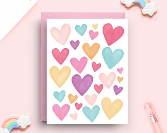 Pastel Hearts Blank Note Card, A2 Size, Love-Themed Stationery, Multi-Colored Love Cards Set, Sweet Romantic Notes, Springtime Affection