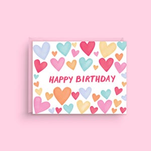 Colorful Hearts Birthday Card: Joyful Pink Greeting, A2 Size with Envelope