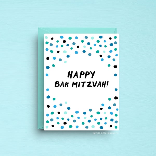 Happy Bar Mitzvah Card, Celebratory Jewish Milestone Greeting Card, Modern Confetti Design, Bat Mitzvah Congratulations