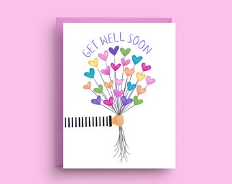Get Well Soon Card with Heart Balloons, Cheerful Recovery Wishes, A2 Size, Sympathy Greeting, Colorful Get Better Note Card