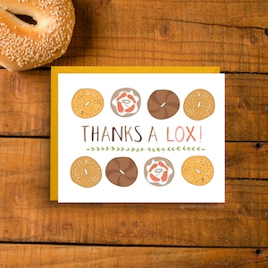 Carte de remerciement bagel, Thanks A Lox, voeux d'appréciation amusants, 4,25 x 5,5 avec enveloppe jaune
