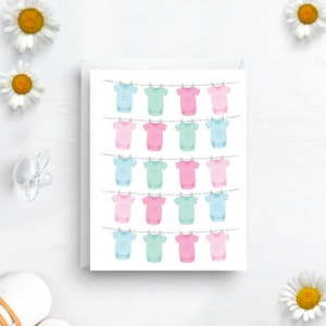 Carte de voeux pastel grenouillère, voeux de naissance, papier cartonné blanc A2, félicitations pour baby shower, carte à l'unité avec enveloppe