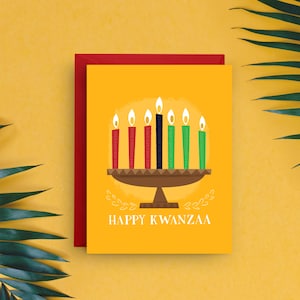 Kwanzaa Celebration Card, Warm Wishes with Traditional Kinara, Festive Kwanzaa Greeting, A2 Size with Envelope