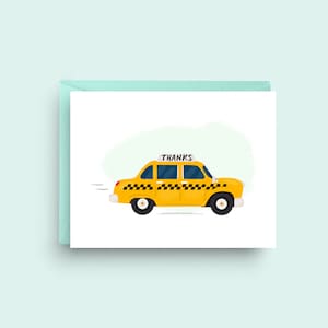 Cartão de agradecimento de táxi amarelo da cidade de Nova York, saudação inspirada em Nova York, interior em branco, tamanho A2 (4,25" x 5,5"), cartão de nota de táxi ilustrado