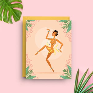 Op Josephine Baker geïnspireerde briefpapierkaart, vintage art-decokaart, klassieke danspictogramgroet, A2-formaat