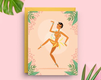 Josephine Baker Inspired Stationery Card, Vintage Art Deco Design, A2 Size, Classic Dance Icon Greeting, Retro Performer Note Card