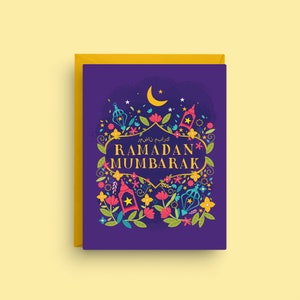 Tarjeta de Ramadán Mubarak, saludo de bendiciones lunares, tamaño A2 (10,8 x 14,9 cm), colorida tarjeta de celebración islámica con sobre.