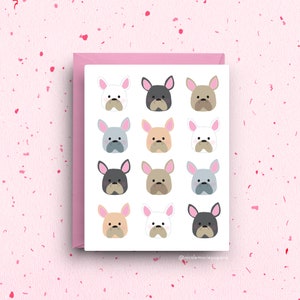 Niedliche Französische Bulldogge Karte, Entzückende Briefpapier Karte, Haustier Liebhaber Grußkarte, Leere Innenseite, A2 Größe mit Rosa Umschlag