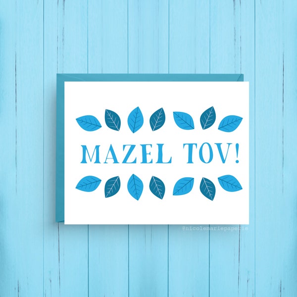 Mazel Tov Celebration Card, Elegant Blue Design, Perfect for Jewish Weddings, Bar/Bat Mitzvahs, and Graduations
