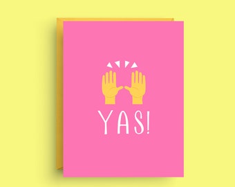 YAS! Celebration Card, Bright Encouragement Greeting, Congratulatory Card with Envelope, Positive Vibes, Cheerful Design