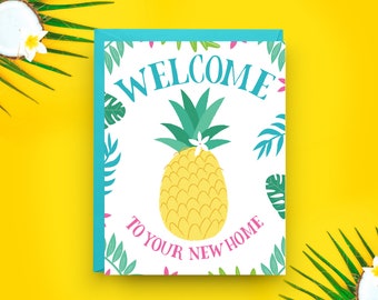 Tropical Pineapple Housewarming Card, Warm Welcome Home Greeting, Eco-Friendly Cardstock, Blank Inside, New Home Celebration