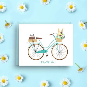 carte de remerciement vélo vintage, carte de gratitude vélo florale, format A2 (4,25 x 5,5 pouces), enveloppe assortie incluse