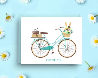 Vintage Spring Bicycle Thank You Card, Spring Gratitude Card, Floral Bike Note Card, A2 Size with Matching Envelope