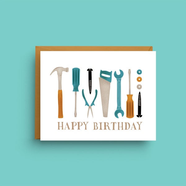 Handyman Birthday Card, Tool-Themed Birthday Greeting, A2 Size, Happy Birthday Dad, Masculine Birthday Card for Him, DIY Enthusiast