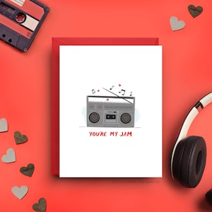 Tarjeta de amor de hip-hop, tarjeta vintage con boombox, You're My Jam, tarjeta para amantes de la música, tarjeta de amor nostálgica, tamaño A2 con sobre rojo