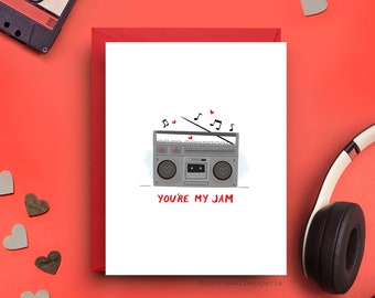 Hip-Hop Love Card, Vintage Boombox Card, You're My Jam, Card for Music Lovers, Nostalgic Love Card, A2 Size with Red Envelope