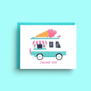 Carte de remerciement avec camion de glaces, note d'appréciation douce, carte de voeux d'été, format A2 avec enveloppe