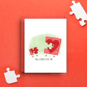 Puzzle carte d'amour, vous me complétez, voeux romantique, carte d'amoureux, intérieur vierge, enveloppe rouge
