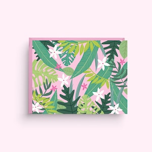 Cartes de remerciement botaniques tropicales, shower de mariage floral rose, cartes de correspondance de mariage d'automne, cartes vierges A2, papeterie à base de plantes