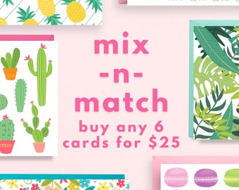 Mix and Match Any 6 Cards, Pick Your Own 6 Cards, Assorted Greeting Card Set, Special Bundle Offer, Variety Pack for 25