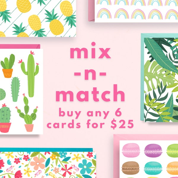 Mix and Match Any 6 Cards, Pick Your Own 6 Cards, Assorted Greeting Card Set, Special Bundle Offer, Variety Pack for 25