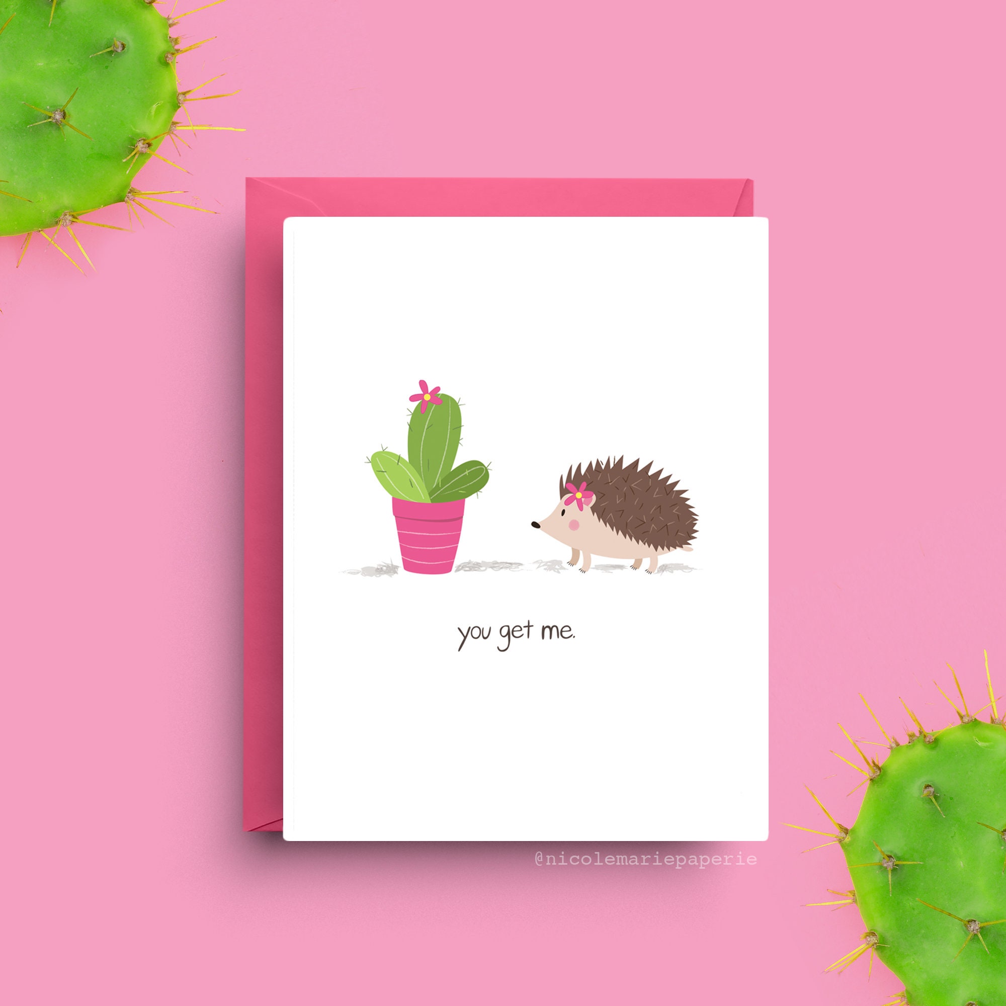 You Get Me, Funny Hedgehog and Cactus Card, Friendship Card