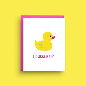 Carte d'excuses, voeux humoristiques « Je suis désolé », canard « Je suis désolé », format A2 4,25 x 5,5 po., note de regret légère, carte de maquillage gai