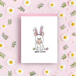 Tarjeta de Pascua con bulldog francés, alegre tarjeta de Pascua, saludos de Pascua extravagantes, tamaño A2 con sobre rosa