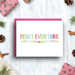 Tarjeta Merry Everything, saludo navideño, tarjeta navideña tamaño A2 con diseño festivo y sobre a juego