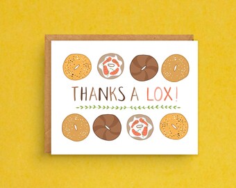 Bagel Thank You Card: Funny 'Thanks A Lox' Greeting with Envelope
