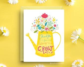 Thank You For Helping Me Grow, Floral Card, Thank You Card