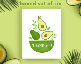 Avocado Thank You Card, Boxed Set of 6, Fruit-Themed Appreciation Notes, A2 Card for Gratitude, Healthy Eating Style Cards