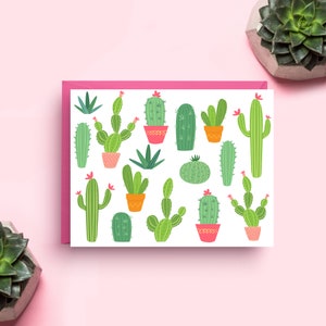 Cartão de felicitações de cacto, cartão de nota suculenta, cartão em branco A2, design de cacto fofo, perfeito para todas as ocasiões