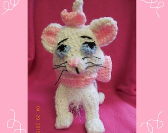 Crochet Plush White Kitten with Pink Bow Inspired by Marie from the Aristocats