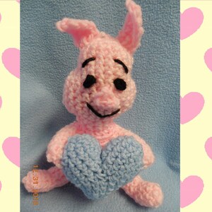 Crochet Stuffed Valentine&#39;s Day Piglet Holding Heart Inspired by Piglet from Winnie the Pooh Bear