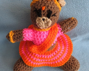 Crochet Teddy Bear Dressed in Traditional India Dress