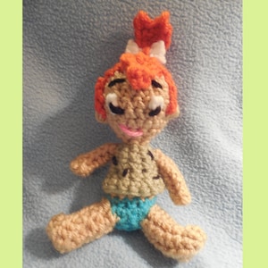 Crocheted Stuffed Doll Inspired by Pebbles Flintstone from Hanna Barbera&#39;s The Flintstones