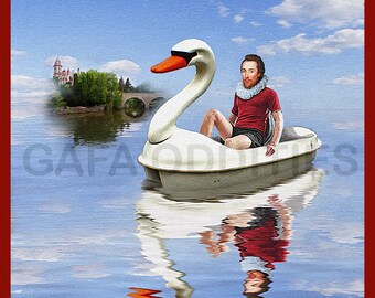 William Shakespeare Art Print. -  Riding a Swan Paddleboat on Lake Victoria, Stratford, ON