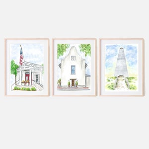 30A Artwork Set of 3 Prints Seaside Florida Watercolor Art 30A Rosemary Beach Art Alys Beach 30A Wall Art Beach Watercolor Print 30A FL Art