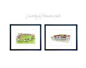 Set of Reynolds Razorback Stadium and Baum-Walker Field Arkansas Art Graduation Gift Office Artwork Arkansas Baseball Football Stadium Set