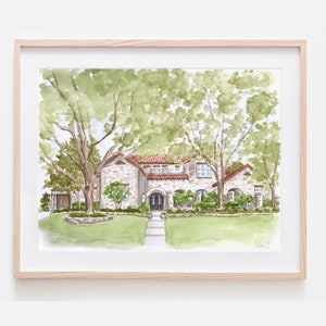 Handgeschilderde huis aquarel originele huis schilderij aangepaste kunst van huis Inwijdingsfeest cadeau makelaar cadeau huis schilderij aangepaste huis schets 8"x10" Art Framed