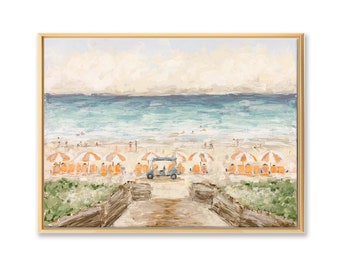 Cinnamon Shores Beach Umbrella Canvas Hand Embellished Giclee Beach House Art on Canvas Painting Cinnamon Shores Boardwalk Print on Canvas