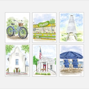 Set of 6 30A Art Prints Seaside Florida Painting Rosemary Beach Watercolor Alys Beach Art Seacrest Prints Watercolor Florida Watersound