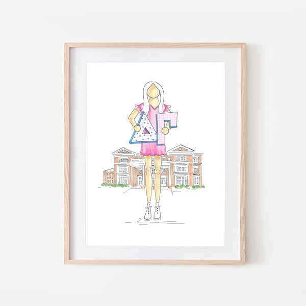 Delta Gamma Sorority Girl Print Cadeau grec Sorority House Art Bid Day Cadeau DG Sorority Initiation Cadeau pour petite sœur Cadeau Art grec