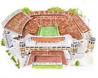 Darrell K Royal Stadium Artwork University of Texas Graduation Gift Longhorn Dorm Decor Keepsake Texas Office Artwork Football Stadium Art