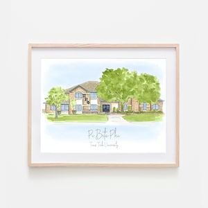 Pi Beta Phi House Print Tech University Pi Phi Greek Gift Sorority House Art Bid Day Gift Initiation Gift Big Little Gift Graduation Gift