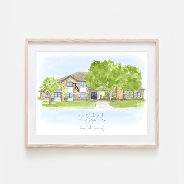 Pi Beta Phi House Print Tech University Pi Phi Greek Gift Sorority House Art Bid Day Gift Initiation Gift Big Little Gift Graduation Gift