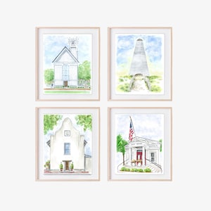 30A Set of 4 Art Prints Seaside Florida Rosemary Beach Watercolor Alys Beach Art Seacrest Prints Watercolor Florida Watersound Beach Club
