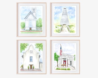Seaside Florida Art Prints Set: 30A Watercolor Painting