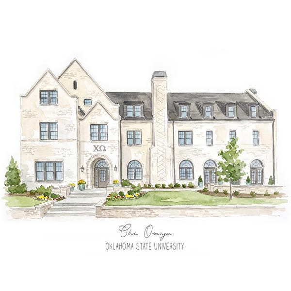 Chi Omega custom sorority house print for bid day gift for little sis art for initiation